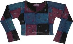 A royal duchess color scheme in this Handmade Patchwork Short Crop Top that is lovingly crafted, featuring a unique combination of deep color patchwork and delicate hippie embroidery. The long sleeves add an extra touch of elegance to this trendy and versatile crop top. #tlb #Patchwork #Stonewash #JuniorPetite #XLPlus #Fall #bohemianfashion #longsleevehippietop Multicolor Long Sleeve Top With Floral Patchwork, Multicolor Floral Patchwork Long Sleeve Top, Casual Tops With Multicolor Embroidery And Patchwork, Purple Patchwork Long Sleeve Top, Multicolor Long Sleeve Hippie Tops, Purple Long Sleeve Patchwork Top, Purple Long Sleeve Top With Patchwork, Fitted Patchwork Tops For Winter, Fitted Patchwork Winter Tops