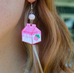 Strawberry Milk Carton Shrink Plastic Dangle Earrings Breakfast Kawaii Cute https://etsy.me/3TMoUlx #unisexadults #earlobe #kawaiiearrings #cuteearrings #cutejewelry #kawaiijewelry #strawberrymilk #milkcarton #breakfast #etsy #etsyshop Strawberry Milk Carton, Soot Sprites, Kawaii Earrings, Kawaii Jewelry, Milk Carton, Shrink Plastic, Strawberry Milk, Pink Pastel, Aesthetic Pink