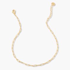 The Colette Mini Anklet will add a touch of playfulness and charm to any outfit. Its unique paperclip chain design adds some shine to your look. Perfect for a fun and carefree vibe. Available in 14k gold plated 2mm paperclip chain 9" paperclip chain with 2" extender Lobster claw closure Protected with an anti-tarnish barrier SKU: BYA1029 Trendy Paperclip Bracelet With Lobster Clasp, Adjustable Delicate Chain Paperclip Bracelet, Minimalist Gold-tone Paperclip Bracelet With Adjustable Chain, Modern Gold-tone Paperclip Bracelet, Trendy Oval Link Paperclip Chain Bracelet, Trendy Adjustable Paperclip Bracelet With Oval Link, Trendy Adjustable Paperclip Chain Necklace, Trendy Adjustable Link Paperclip Bracelet, Trendy Gold Chain Paperclip Bracelet With Oval Links