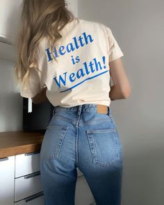 Health Is Wealth Tee   Athleisure Wellness T Shirt  Women s Essential  Aesthetic Daily Tee  Gift for Her  WHITE COLOR Easy 30 day return policy Athleisure T-shirt With Letter Print, Everyday Athleisure Tops With Letter Print, Essential Aesthetic, Pilates Shirt, Style Graphique, Routine Ideas, Health Is Wealth, Graphic Style, Athletic Style