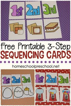 the free printable 3 - step sequence cards for preschoolers to practice their numbers