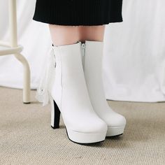 Gender: For Women Style: Fashion,KoreanOccasion: Casual,Party/Club,Office/Career,DressHeel Height: 11.5cmPlatform Height: 3cmSeason: Spring,Summer,Fall/Autumn,WinterPackage Contents: 1 x Shoes (Pair)Size Guide:28 = foot length 18.5-19cm (Foot width=6.5-7cm)29 = foot length 19-19.5cm (Foot width=7cm)30 = foot length 19.5-20cm (Foot width=7-7.5cm)31 = foot length 20-20.5cm (Foot width=7.5cm)32 = foot length 20.5-21cm (Foot width=7.5-8cm)33 = foot length 21-21.5cm (Foot width=8cm)34 = foot length 2 White Faux Leather Heeled Boots For Winter, White Faux Leather Martin Boots For Spring, White Platform Martin Boots For Winter, White High Heel Faux Leather Boots, White Faux Leather Heeled Boots For Party, White Chunky Platform Martin Boots For Winter, White Martin Boots With Chunky Platform For Winter, White Faux Leather Platform Boots For Party, Chic White Faux Leather Platform Boots