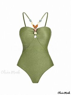 Olivia Mark - Multi-colored Cutout Jewel Strapless Two-Piece Swimsuit with Long Skirt Elegant Green Swimwear For Party, Elegant Green Sleeveless Swimwear, Elegant Green Swimwear For Beach Season, Green Sleeveless Party One Piece, Green Sleeveless Party One-piece, Green One-piece Beachwear For Beach Season, Green Fitted Halter Neck One Piece, Green One-piece Beachwear For Pool, Green Beachwear One-piece For Pool