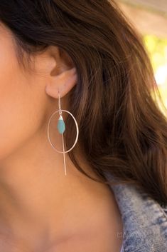 "Aqua Chalcedony Threader Earrings ~ Silver Plated Earrings ~ Circle~  Geometric ~Dangle Earrings ~ Handmade ~ Jewelry ~ Gift for her  》D E T A I L S《 ✦ M E T A L : Silver Plated ✦ S T O N E : Aqua Chalcedony ✦ B I R T H S T O N E : March 💎 Aqua Chalcedony absorbs negative energy. It brings the mind, body, emotions and spirit into harmony. Chalcedony instills feelings of benevolence and generosity. 》 O T H E R * S T O N E * O P T I O N S 《 ✦ Moonstone https://www.etsy.com/listing/774508155/moonstone-threader-earrings-silver?ref=shop_home_active_8 ✦ Labradorite https://www.etsy.com/listing/774503621/labradorite-threader-earrings-silver?ref=shop_home_active_9 》✦  S A V E  *  B U Y  *  M O R E  ✦《 Use the code \"MARESIA2\" and get 10% OFF when you buy 2 items. Use the code \"MARESIA3\" and g Trendy Dangle Linear Earrings, Modern Drop Earrings With Ear Wire, Modern Pierced Dangle Teardrop Earrings, Modern Dangle Earrings With Ear Wire, Modern Dangle Threader Earrings As Gift, Modern Linear Drop Earrings For Jewelry Making, Modern Nickel-free Dangle Teardrop Earrings, Trendy Dangle Wrap Earrings, Trendy Dangle Wrap Earrings With Ear Wire