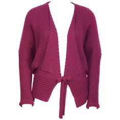 1980's Missoni fuschia wool/nylon oversized shawl style knit sweater with a drop shoulder. The lapel is stitched into place which helps it hold its shape and the sweater comes with an additional matching belt/scarf piece. In excellent condition. Fits like a US size 4-6. Pink Knit Sweater, Cardigan Pink, Pink Knit, Purple Sweater, Comforters Cozy, Pink Tops, Missoni, Drop Shoulder, Knit Cardigan