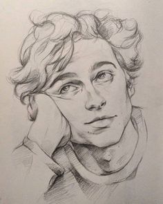 a pencil drawing of a man with curly hair