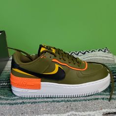 Nike Airforce 1s In Olive And Black. Size 7. Nike Air Force 1 Green Round Toe, Green Nike Air Force 1 With Round Toe, Green Leather Nike Air Force 1 With Round Toe, Green Synthetic Nike Air Force 1 For Streetwear, Nike Air Force 1 In Green Synthetic, Green Synthetic Nike Air Force 1, Jordan 1 Low Women, Airforce 1s, Red Nike Shoes