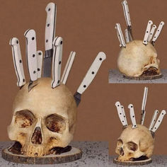 jncool™-Gothic Skull Knife Holder Skull Knife, Knife Stand, Knife Rack, Skeleton Head, Creative Kitchen, Fruit Storage, Knife Holder, Gothic Skull, Human Skull