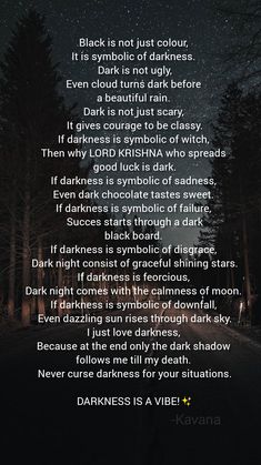 a poem written in the dark with an image of trees