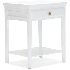 a white nightstand table with one drawer open