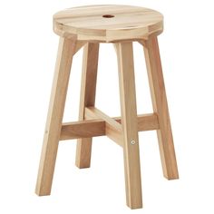 a wooden stool with one foot in the middle and two legs at the bottom, on an isolated white background