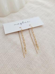 14K Gold Chain Threader Earrings Dangly Chain Earrings - Etsy Dainty Chain Earrings, Gold Hypoallergenic Threader Earrings For Everyday, 14k Gold Filled Earrings With Adjustable Chain For Gift, Gold Paperclip Earrings For Everyday, Yellow Gold Paperclip Earrings For Gift, Modern Gold Threader Earrings As Gift, Everyday Delicate Chain Dangle Earrings, Everyday Dangle Earrings With Delicate Chain, Gold Earrings With Delicate Chain For Everyday