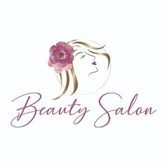 a woman's face with flowers in her hair and the words beauty salon on it