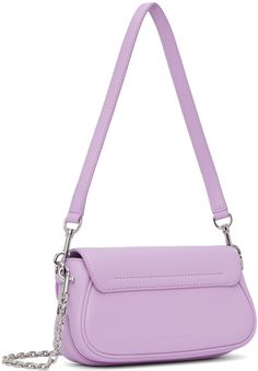 Buffed leather shoulder bag in purple. · Detachable shoulder strap · Detachable chain-link crossbody strap · Logo hardware at face · Logo embossed at back face · Magnetic flap · Patch pocket at interior · Faille lining · H4.5 x W8 x D2.5 Supplier color: Wisteria Modern Purple Shoulder Bag With Adjustable Strap, Formal Purple Shoulder Bag With Adjustable Strap, Purple Shoulder Bag With Silver-tone Hardware For Evening, Purple Shoulder Bag With Adjustable Strap For Evening, Purple Evening Shoulder Bag With Adjustable Strap, Purple Leather Shoulder Bag With Chain Strap, Wisteria, Patch Pocket, Shoulder Bag Women