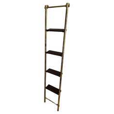 a tall wooden ladder with three shelves on each side and one shelf in the middle