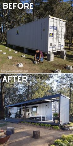 the before and after pictures of a shipping container