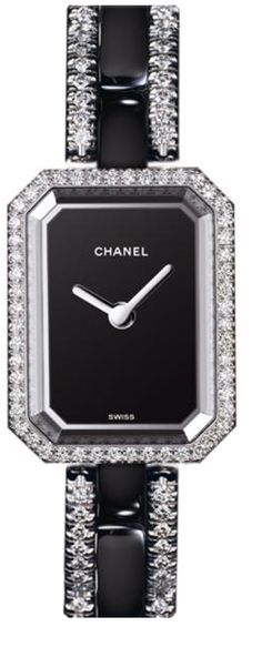 H2147 CHANEL PREMIERE CERAMIC WOMEN'S WATCH Store Display Model (What's This?) - With Manufacturer Serial Numbers - Swiss Made - Black Dial - Diamonds Set on Case & Bracelet - Battery Operated Quartz Movement - 3 Year Warranty - Guaranteed Authentic - Certificate of Authenticity - Black Ceramic with 18k White Gold Case & Bracelet - Scratch Resistant Sapphire Crystal - Manufacturer Box & Manual - 30 Meters / 100 Feet Water-Resistant - 19.5mm x 15mm = 3/4" X 5/8" Case - 6" Adjustable Bracelet - Jewelry Clasp - Free Bracelet Sizing - Free Lifetime Battery Replacement     Also Known As Model # 2147 Chanel Products, Black Diamond Watch, Chanel Price, Watches Diamond, Black Diamond Bracelet, Chanel Bracelet, Black Diamond Jewelry, Chanel Watch, Diamond Watches