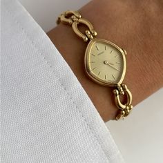 Small Gold Vintage Watch, Gold Wrist Watch Women, Womens Watches Gold, Womens Dainty Watch, Seiko Watches Women Gold, Art Deco Watch Women, Gold Womens Watches, Dainty Wrist Watch, Gold Bracelet Stack With Watch