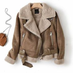 Fake Leather Jacket, Estilo Chic, Vintage Fur, Motorcycle Outfit, Brown Coat, Brown Jacket, Warm Coat, Long Sleeves Jacket