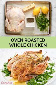 This simple roasted chicken recipe ​ ​lets the ingredients shine. A whole chicken, fresh lemons, butter, and fresh herbs come together to create a dish that's both elegant and comforting. #RoastedChicken #SimpleIngredients #FlavorfulFood #Homemade