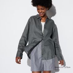 Premium Linen Long Sleeve Shirt | UNIQLO US Long Sleeve Linen Tops For Layering, Linen Button-up Shirt For Layering, Casual Linen Shirt For Layering, Flax Button-up Tops For Spring, Linen Outfit, Uniqlo Shirt, Uniqlo Tops, Pleated Tops, Half Sleeve Blouse