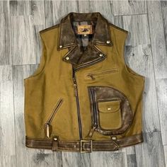 Chest Measures 22" Marked 2x But Fits Like An American L Biker Vest, Leather And Canvas, Mens Jackets, Jackets & Coats, Man Shop, Mens Outfits, Canvas, Leather, Closet