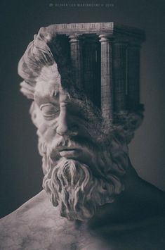 an image of a statue that is made to look like he has two columns on his head