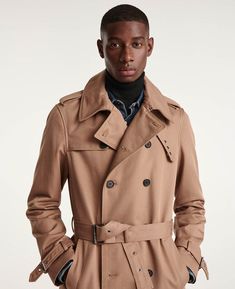 Beige belted double-breasted trench coat Long Gabardine Pea Coat For Spring, Spring Gabardine Long Pea Coat, Spring Long Gabardine Pea Coat, Double-breasted Beige Gabardine Pea Coat, Beige Double-breasted Gabardine Pea Coat, Beige Gabardine Outerwear With Double Button Closure, Belted Beige Business Outerwear, Belted Beige Outerwear For Business, Beige Double-breasted Gabardine Outerwear