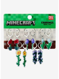 Minecraft Flowers Drop Earring Set Kandi Earrings, Ideas For Christmas Presents, Minecraft Flowers, Minecraft Gifts, Accessories Anime, Gifts For Guys, Detailed Jewelry, Pixel Perfect, Funky Jewelry