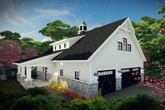 this is an artist's rendering of a barn style house with two garages