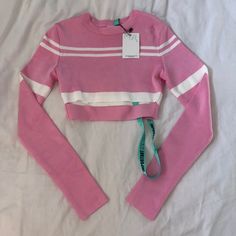 New With All Tags Attached. Really Great Ribbed Material. Cut Out Bag The Front At The Ribs. So Cute. Trendy Stretch Long Sleeve Top For Spring, Pink Long Sleeve Crop Top Casual Style, Pink Long Sleeve Casual Crop Top, Casual Long Sleeve Crop Top For Spring, Pink Long Sleeve Crop Top For Day Out, Pink Fitted Long Sleeve Top For Spring, Pink Long Sleeve Crop Top For Spring, Trendy Pink Long Sleeve Top For Spring, Chic Pink Long Sleeve Crop Top