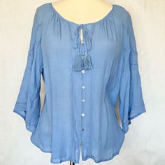 Nwt Adiva Drawstring Woven Peasant Top Is Flowy And Feminine In Allure Blue. 8-Button Front, Tasseled Tie @Neckline, 3/4 Sleeves. Important: Review Approximate Lay-Flat Measurements To Assist With Fit. Runs Large In My Opinion. Armpit To Armpit: 22” Base Of Neckline To Hem: 25” 55% Rayon/45% Polyester Hand Wash Cold/Hang Dry Or Dry Clean See Photos For And Additional Detail And Feel Free To Ask Questions. Bundle 2+ Items For Added Savings. Offers Welcome. Cats Health, Layered Lace Top, Beaded Shirt, Sleeveless Tunic Tops, Floral Peplum Top, Dressy Shirts, Beige Boho, Lace Sleeveless Top, Navy Blue Shirts