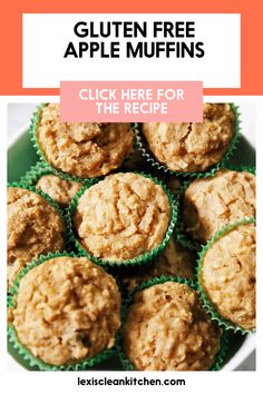 the recipe for gluten free apple muffins is shown with text overlay