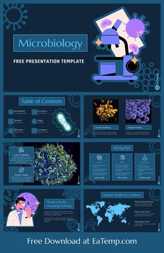 an info sheet with the words microbiology on it and images of different items