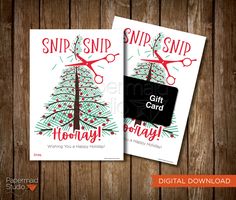 two christmas cards with scissors on them and the words,'gift card holiday '