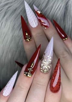 Pointy Nails Designs, Pointy Nail Designs, Ruby Nails, Stilleto Nails Designs, Pointy Nails, Long Acrylic Nail Designs, Stylish Nails Designs, Goth Nails