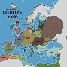 a map of europe showing the countries in different colors and sizes, with names on each side