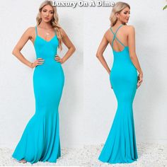 Elegant Spaghetti Open Cross Back Maxi Mermaid Fishtail Formal Long Party Dress Wearing This Flowing Playful Maxi Dress Will Effortlessly Make You Feel Like The Only Woman In The Room. Slinky, Slim Fit Shapes This Jaw-Dropping Dress Offering A Hourglass Silhouette That Is Form Fitted To Accentuate The Waistline, Leading To A Flowing To A Long Maxi Length. Cascading Down To Wide Mermaid Fishtail Hem That Adds A Sophisticated Classy Addition. With Crisscrossing Adjustable Spaghetti Straps And A A Prom Season Mermaid Dress With Spaghetti Straps, Blue Fishtail Dresses For Summer, Blue Fishtail Dress For Summer, Blue Fishtail Summer Dress, Blue Mermaid Dress For Summer, Elegant Blue Backless Mermaid Dress, Blue Mermaid Dress For Spring Party, Elegant Stretch Blue Mermaid Dress, Spring Prom Mermaid Dress