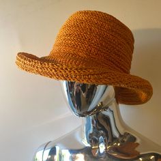 Scala Gal Brand Summer Sun Hat 14" Diameter Relaxed Brim - Orange 100% Paper Made In China Never Worn Excellent Condition Casual Orange Straw Hat For Spring, Casual Fitted Crochet Hat With Curved Brim, Fitted Brimmed Crochet Hat For Beach, Fitted Brimmed Crochet Hat For Summer, Brimmed Crochet Hat For The Beach, Fitted Crochet Bucket Hat For The Beach, Fitted Wide Brim Crochet Hat For Summer, Fitted Wide Brim Crochet Summer Hat, Fitted Crochet Bucket Hat For Summer