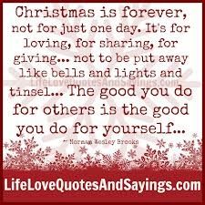 a red and white christmas card with a quote from the poem,'christmas is forever, not for just one day it is for loving, for sharing