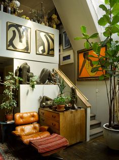 a living room filled with furniture and plants