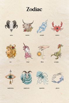 the zodiac signs are drawn in different colors