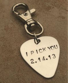 Personalized Pick, I Pick You Keychain, Christmas Gift For Men - Natashaaloha, jewelry, bracelets, necklace, keychains, fishing lures, gifts for men, charms, personalized, Guitar Pick Keychain, Bday Gifts For Him, Thoughtful Gifts For Him, Hand Stamped Keychain, Cute Couple Gifts, Presents For Boyfriend, Boyfriend Diy, Relationship Gifts, Diy Gifts For Boyfriend