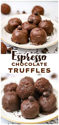 chocolate truffles on a plate with the words espresso chocolate truffles