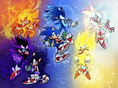 sonic the hedgehog and other cartoon characters are depicted in an image that appears to be colored