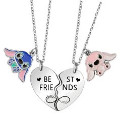 PRICES MAY VARY. ❤ Stitch Friendship Necklace ❤: These necklaces designed inspired from Stitch movie. Lilo Stitch's friendship story, Every anime lovers' favorite pet - it's Stitch! So it’s the great gifts for Stitch fans.and It's a great way to thank your best friend's accompany, and to express your intimate relationship with your best friend. ❤ Matching Necklaces for Best Friend ❤：These heart stitch necklaces is separate, it comes in two parts for you and your best friend, It’s a unique way to Necklace For Best Friend, Necklace Friends, Heart Stitch, Stitch Movie, Friend Ship, Disney Christmas Tree, Gifts For Best Friend, Stitch Stuff, Bff Jewelry