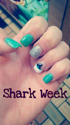 Shark Fin Nails, Shark Week Nails, Shark Nail Designs, Shark Nails, Beachy Nails, Nails Colors, Shark Fin, Shark Week, Funky Nails