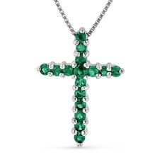 0.32ctw Emerald Cross Pendant in 14k White Gold Green Platinum Jewelry With Pave Setting, White Gold Emerald Necklace With Diamond Cut Cubic Zirconia, Emerald Cut Platinum Jewelry With Pave Setting, Anniversary Diamond Necklace With May Birthstone, Formal Emerald Necklace With Brilliant Cut In Sterling Silver, Fine Jewelry Emerald Necklace With Diamond Prong Setting, Formal Emerald Necklace In Brilliant Cut Sterling Silver, Anniversary Emerald Necklace In White Gold On Sterling Silver, Anniversary Emerald Necklace In Sterling Silver