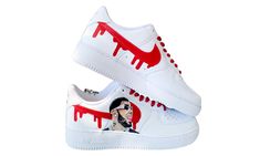 " Real hasta la muerte, baby". Get your own custom hand painted Anuel AA Air Force 1's. These have a had painted portrait of the artist on one outer part of the shoe. On the other outer part of the shoe it has his famous quote "Real Hasta La Muerte". The inside of the shoes have the Nike swooshes painted red with drips. The paint used is designed to adhere to the material of the shoe therefore will not come off. Care instructions are sent with every order. SHOE SIZES: B: Boys G: Girls M: Mens W: Custom Waterproof Painted Sneakers For Streetwear, Artistic Low-top Leather Custom Sneakers, Artistic Leather Sneakers With Custom Artwork, Hand Painted High-top Leather Sneakers, Artistic Leather Custom Sneakers For Streetwear, Custom Lace-up Leather Sneakers With Waterproof Paint, Waterproof Leather Custom Sneakers Lace-up, Casual Leather Custom Sneakers With Waterproofing, White Leather Sneakers With Custom Artwork