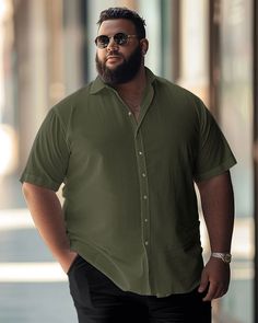 Men's Plus Size Business Simple Buckle Short Sleeve Shirt Big And Tall Casual Short Sleeve Tops, Casual Big And Tall Short Sleeve Tops, Classic Half Sleeve Shirt For Summer, Classic Half Sleeve Summer Shirt, Solid Color Short Sleeve Shirt With Relaxed Fit, Big And Tall Short Sleeve Cotton Tops, Big And Tall Cotton Short Sleeve Tops, Big And Tall Casual Short Sleeve Shirt, Classic Solid Short Sleeve Camp Shirt